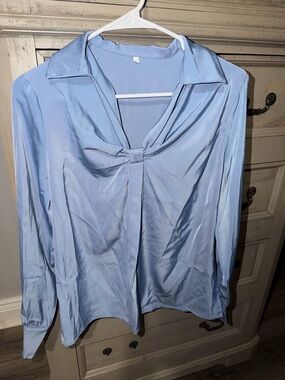 Light Blue Tie-Front Blouse - Women Tops